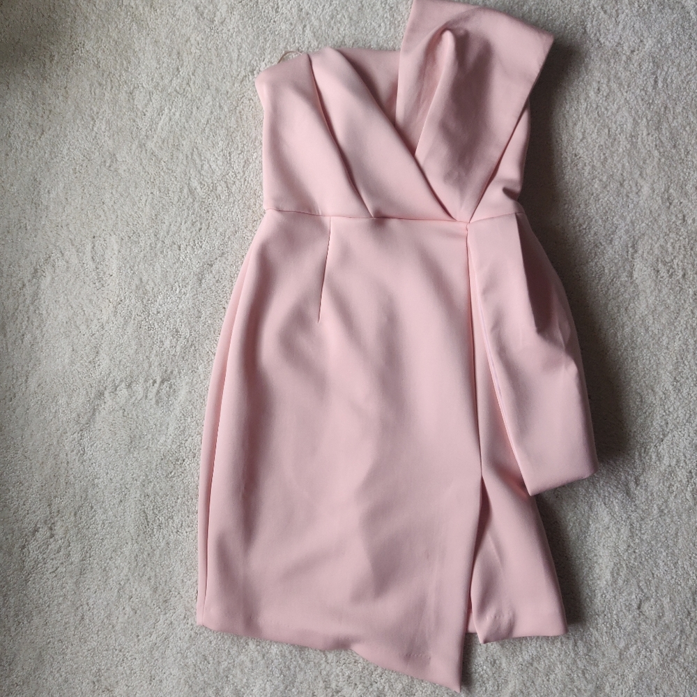 Asos blush asymmetrical bow dress size 6 petite